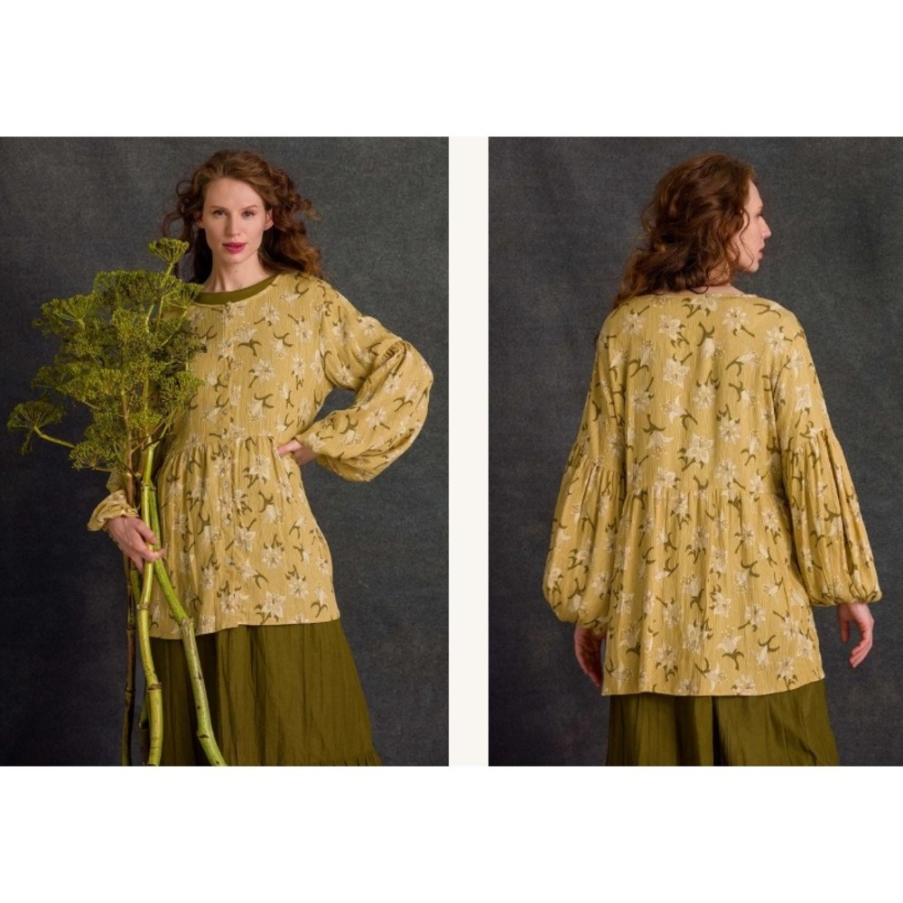 Gudrun Sjoden Amaryllis Viscose Tunic Dress Size L Yellow Long Sleeve Lagenlook